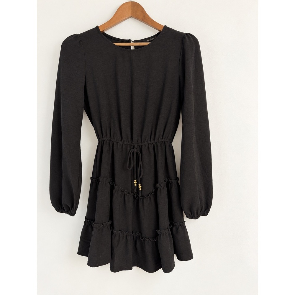City Triangles Women S Black Whimsigoth Tiered Long Sleeve Drawstring Waist Boho